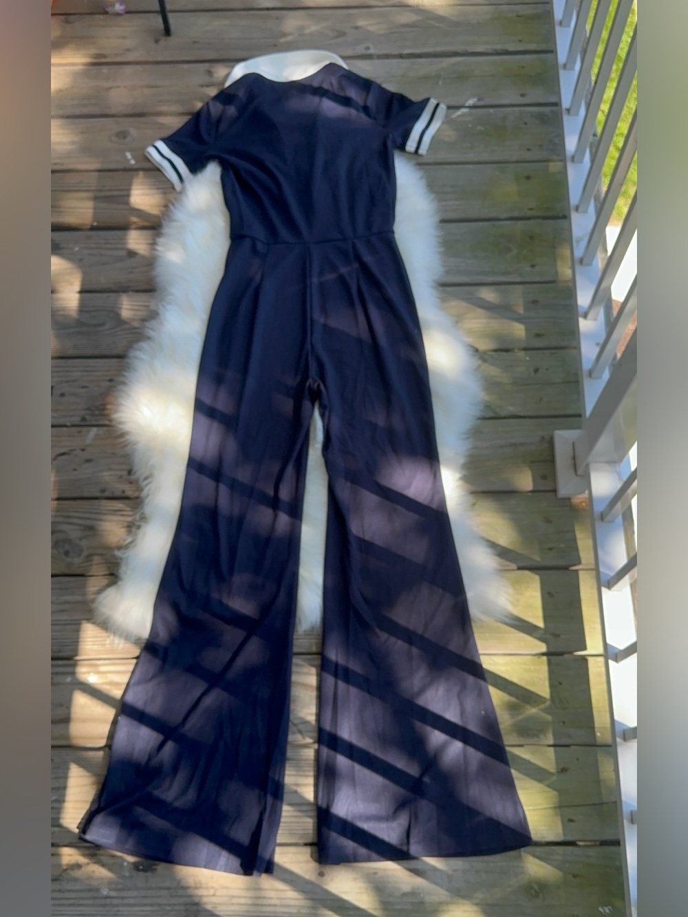 Fashion Nova Navy Polo-Style Wide-Leg Dianna Jumpsuit with White Trim - Picture 6 of 10